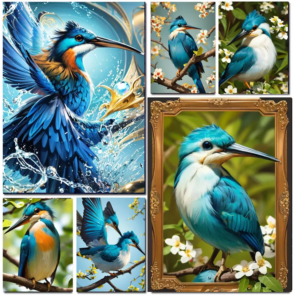 Алмазная 5D картина с полным напылением, синяя вышивка крестиком Kingfisher, настенная наклейка, мозаика, подарок, птица, пейзаж, вышивка S1011