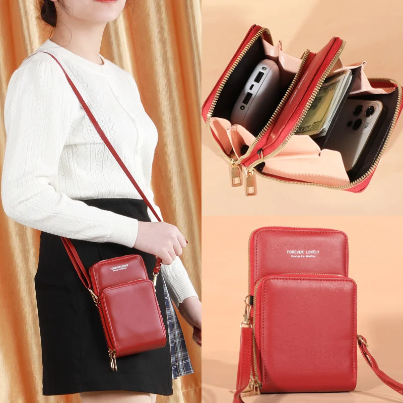 

New Simple Women's Shoulder Bag Large Capacity Multifunctional Wallets Solid Color Crossbody Phone Bags for Women 2023