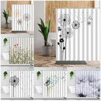 black and white shower curtains plants flowers dandelion print fabric bathroom decoration sets waterproof home bathing curtain