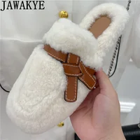 New Beige Black Short Plush fur Slippers Woman Winter Home Luxury Rabbit Hair flat Slippers Winter Casual Vacation loafers Shoes