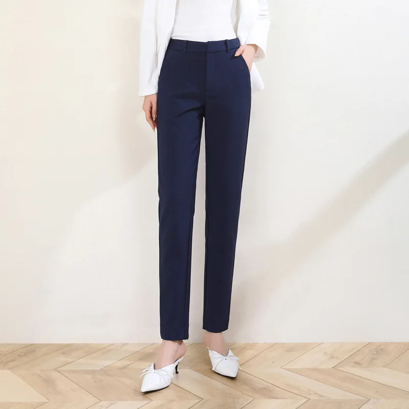 2023 New Women Cotton Office Lady Black White Slim Ankle Length Pants Fashion Ladies High Waist Pencil Pants Clothing