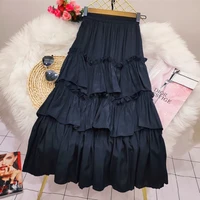2022 new korean version of the high waist thin fashion all match solid color stitching mid length cake skirt skirt trendy women