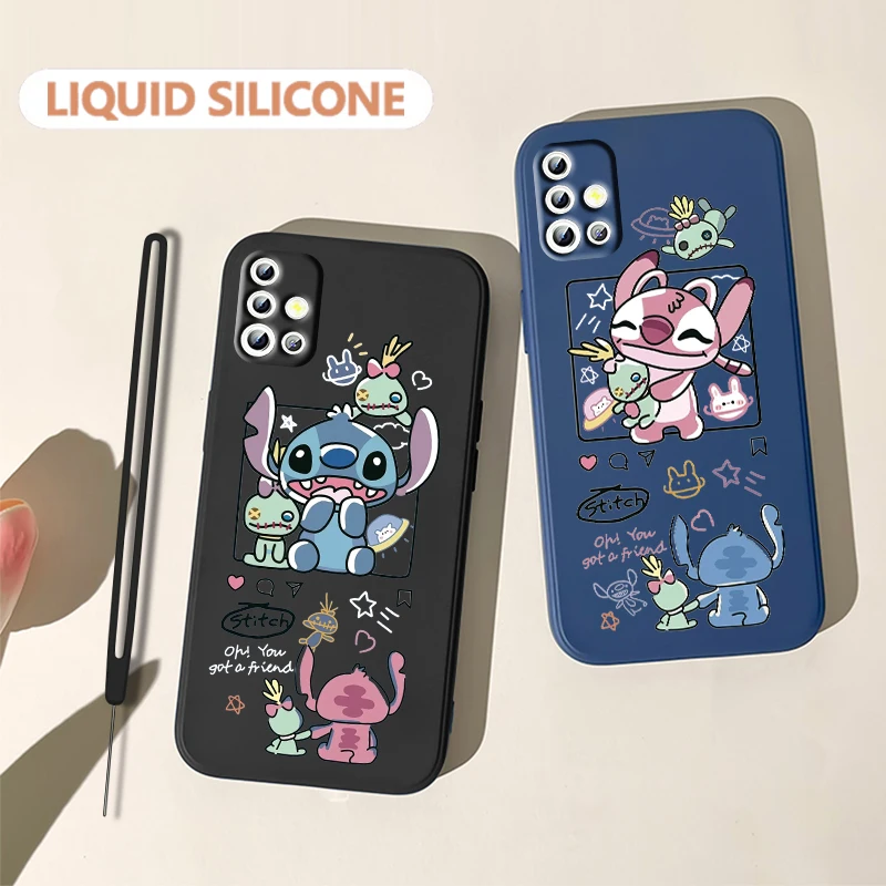 

Cartoon Lilo Stitch For Samsung Galaxy A71 A51 A81 A91 A41 A31 A21S A11 A01 A50 A30 A20S 4G 5G Liquid Rope Phone Case Coque Capa