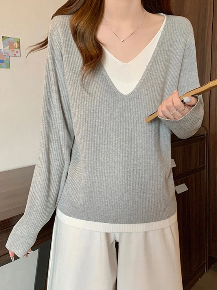 Модный простой классический дизайнерский свитер в стиле пэчворк женские вязаные