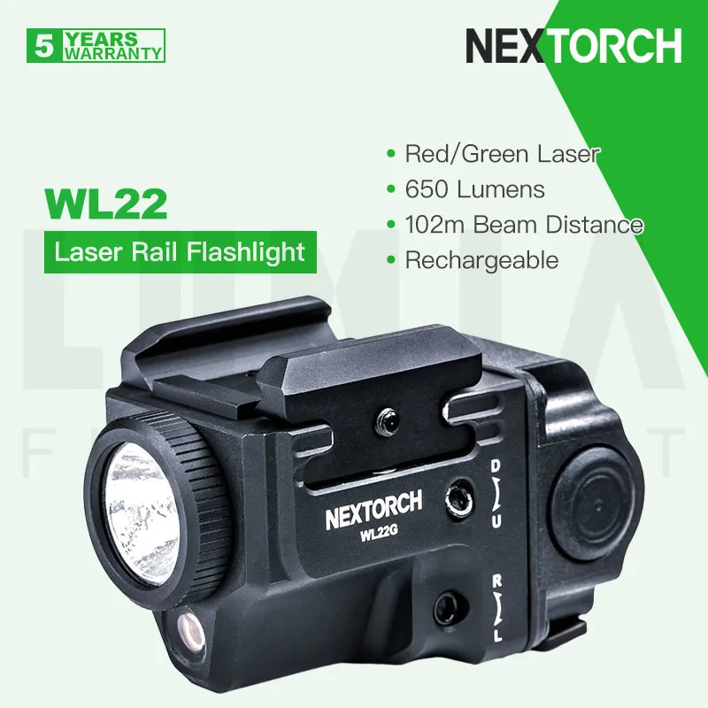 Фото Небольшой компактный перезаряжаемый тактический фонарик NEXTORCH WL22 с красным/зеленым лазерным прицелом, 650 люмен, для фотографий и блокировки №1