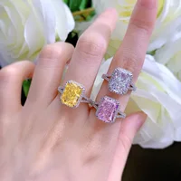 Wedding Ring 925 Sterling Silver High Carbon 11x8mm Yellow White Pink Created Diamond Four Prong Settings Ice Flower Cut Rings