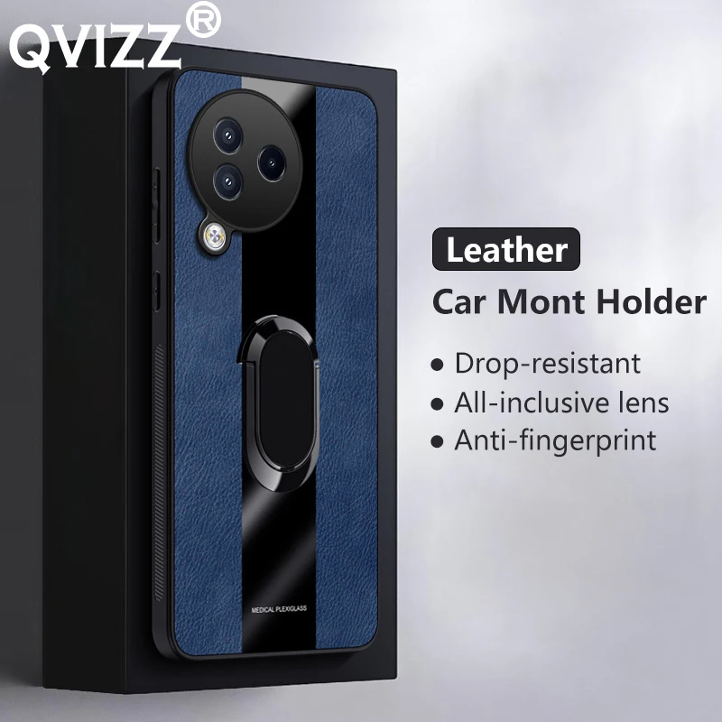

Leather Case for Xiaomi Civi 3 Plexiglass Luxury Car Magnetic Ring Holder Armor Shockproof Soft Edges Phone Cover XiaomiCivi3