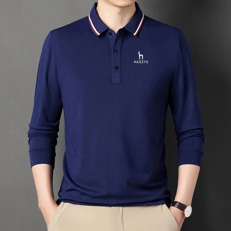 HAZZYS Men's Golf Clothing  Fall Solid Color Long Sleeve Tee Medium And Young Casual Lapel Polo Shirt Go With The Base Shirt Top