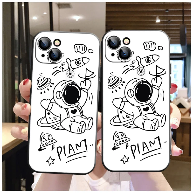 

Cute Astronaut Phone Case For Apple iPhone 13 12 11 Pro 12 13 Mini X XR XS Max SE 6 6s 7 8 Plus Silicone Cover Funda Coque