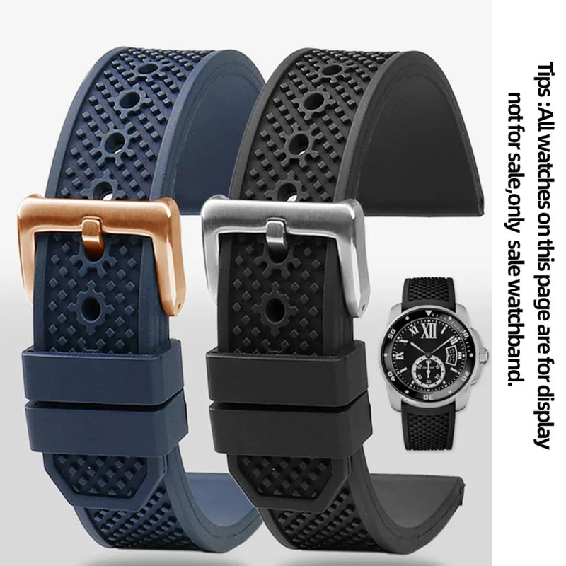 Фторкаучуковый ремешок для часов 23 мм 24 совместимый с Cartier Caliber London Tank W7100 Series