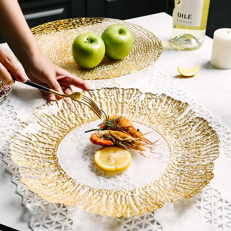 Luxury Birthday Party Plate Aesthetic Wedding European Glass Salad Sushi Dinner Plate Decorative Pratos De Jantar Dinnerware