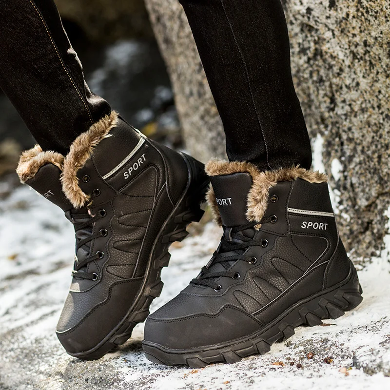Unisex Outdoor Travel Hiking Shoes Couple Large Size Winter High Top Plush Warm Non-Slip Boots Men's Field Training Boots 35-48#