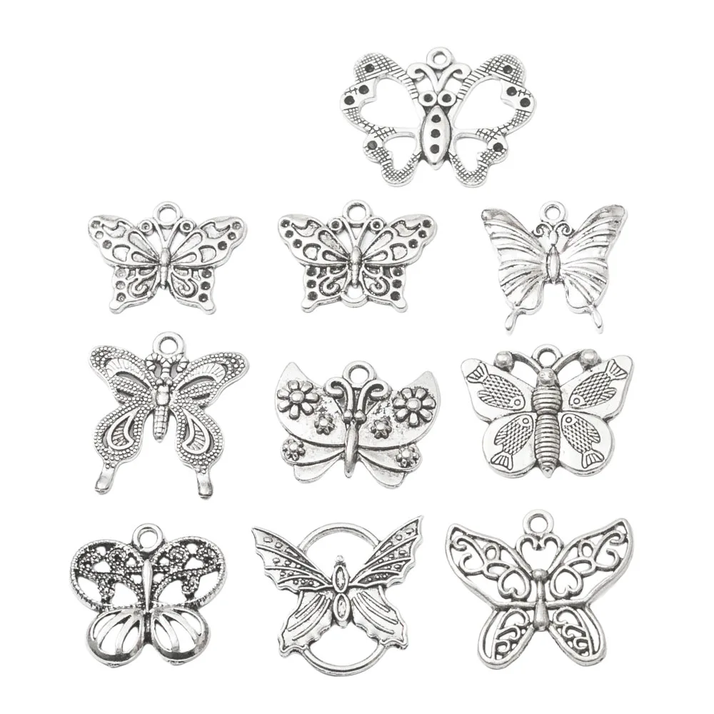 

WZNB 20Pcs Mix Butterfly Charms for Jewelry Making Antique Silver Moth Pendant Diy Earring Necklace Accessories Supplies