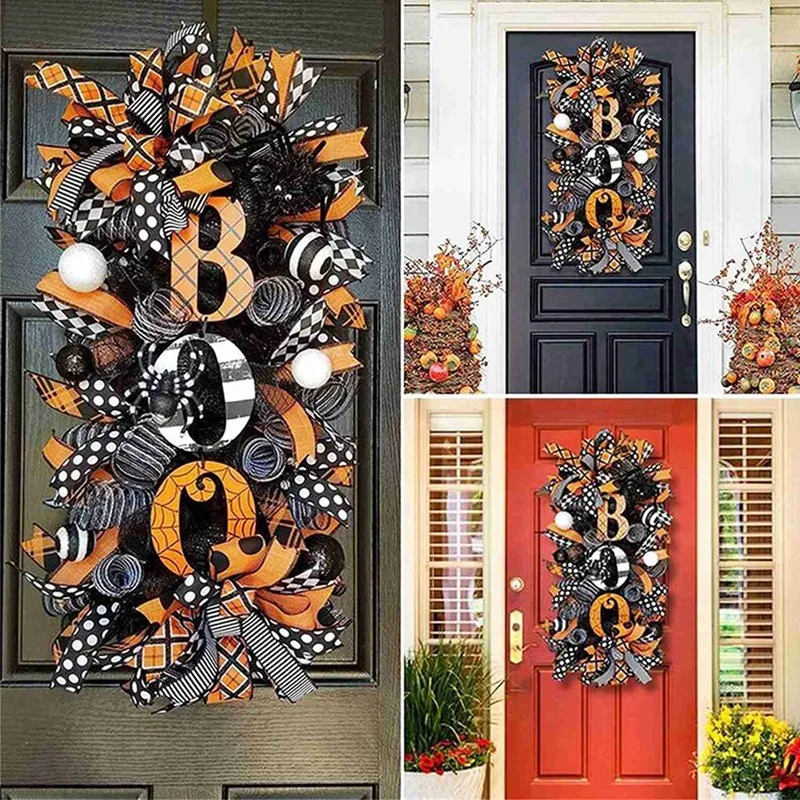 

1 PCS Halloween Swag Wreath For Front Door Halloween Spider, Mesh And Ribbons Swag Wreath