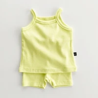 summer 2 piece outfit baby girl clothes korean casual cute solid cotton children t shirtshorts kids clothing set bc2265