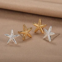 big starfish stud earrings for women sea shell earrings round ear stud summer beach jewelry