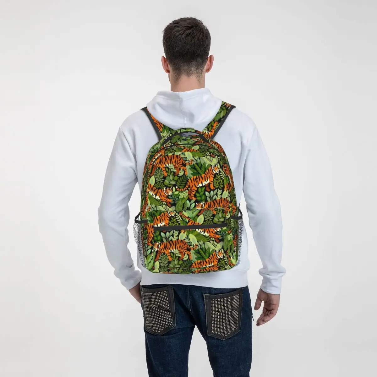 Bengal Tiger Backpack Green Jungle Print College Backpacks Gril High Quality Durable School Bags Fun Rucksack images - 6