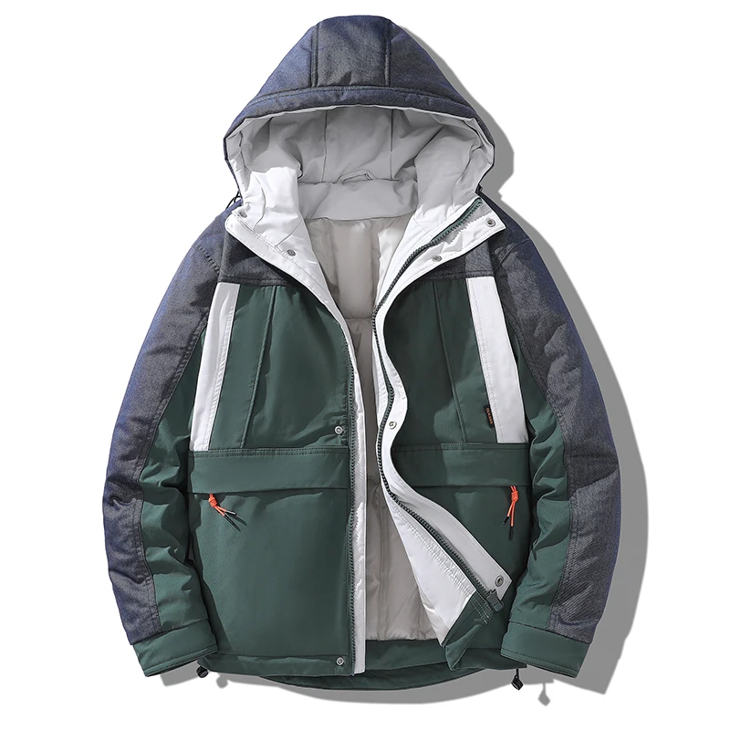 2023 New Men Winter Jacket Parkas Hooded Zipper Long Sleeve Men Coat Fashion Warm Jacket Men Casual Patchwork Jacket Parkas