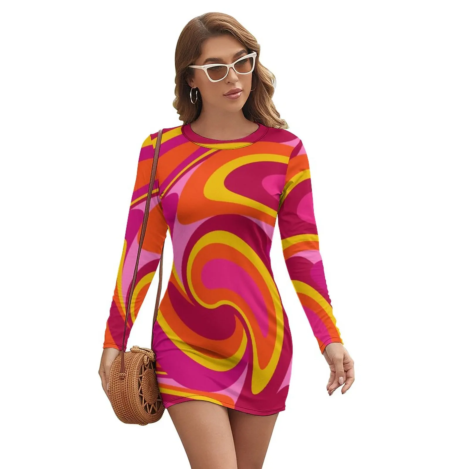 

Mid-Century Modern Dress Long Sleeve Retro Design Sexy Dresses Autumn Ladies Korean Fashion Printed Bodycon Dress Big Size 2XL