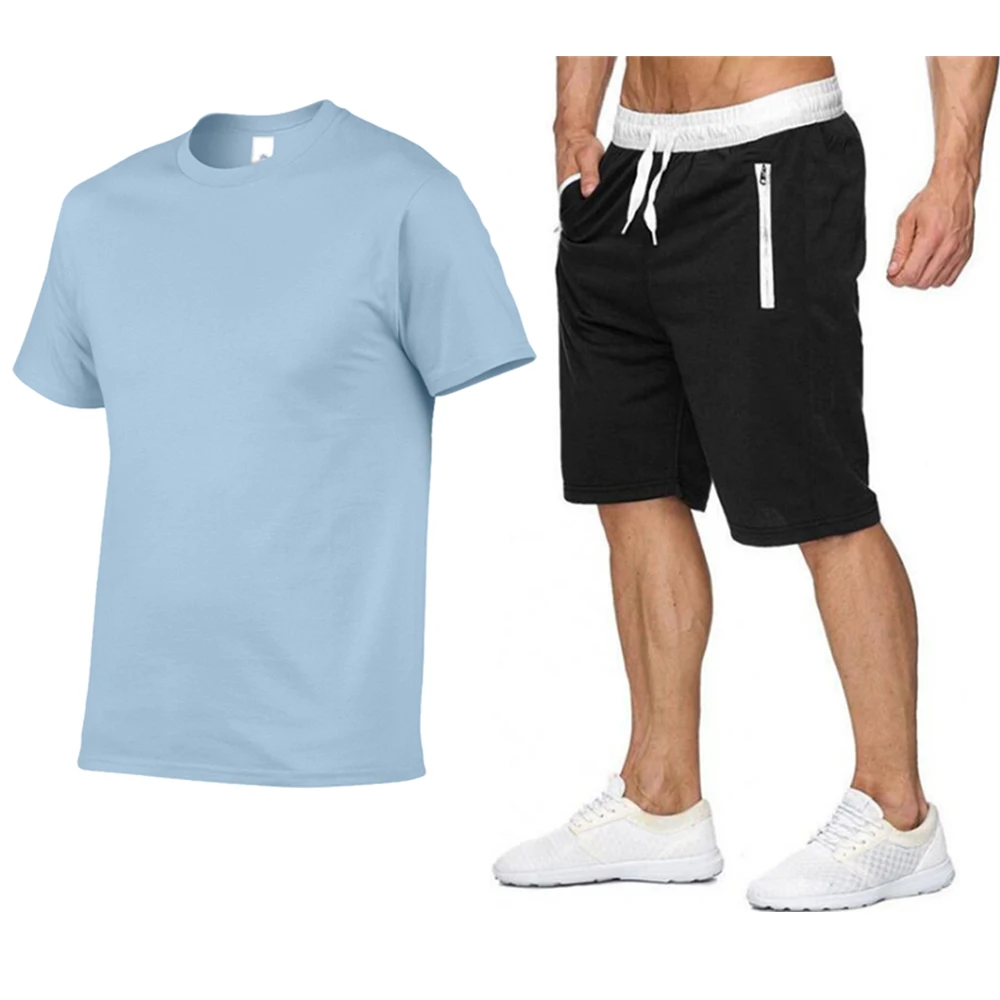 

2021 new sportswear suit men's casual brand fitness sweatshirt two-piece T-shirt shorts men's hip-hop fashion clothing