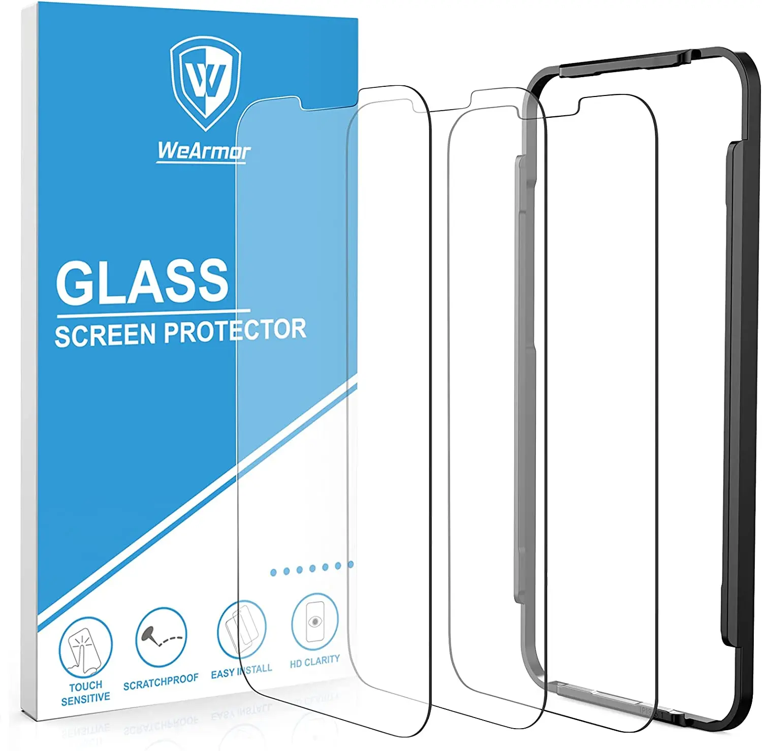

[3-Pack] WeArmor Glass Screen Protector for 2021 iPhone 13/13 Pro - 6.1 inch - 9H Tempered Glass Film with Installation Frame