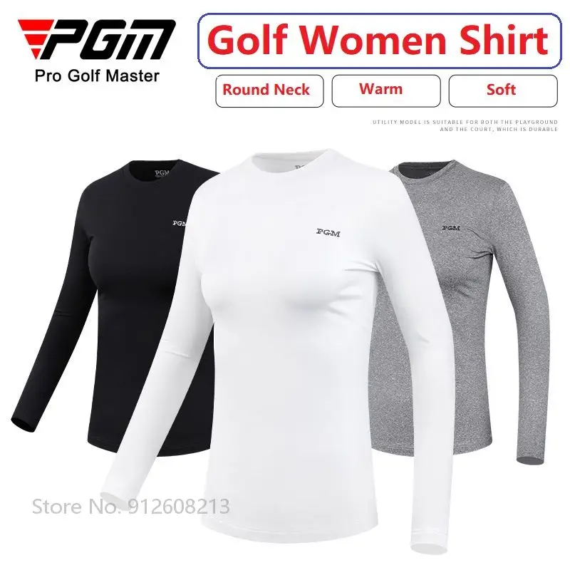 PGM Гольфовые топы для женщин, теплые рубашки, женские, длинные рукава, футболка с утеплителем, украшенная оверлоком, с узкой посадкой, с воротником "O", размеры S-XL.