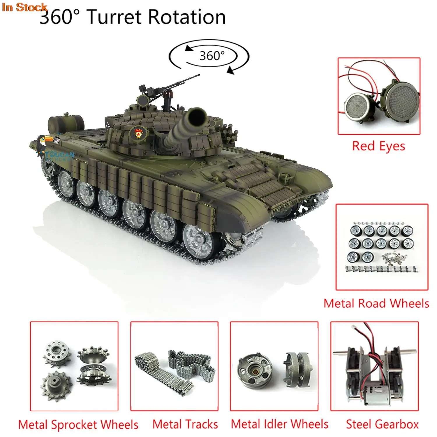 Pro Ver Heng Long 1/16 RC Танк 360 ° башня 7 0 Россия T72 металлические треки RTR Red Eyes 3939 боевой