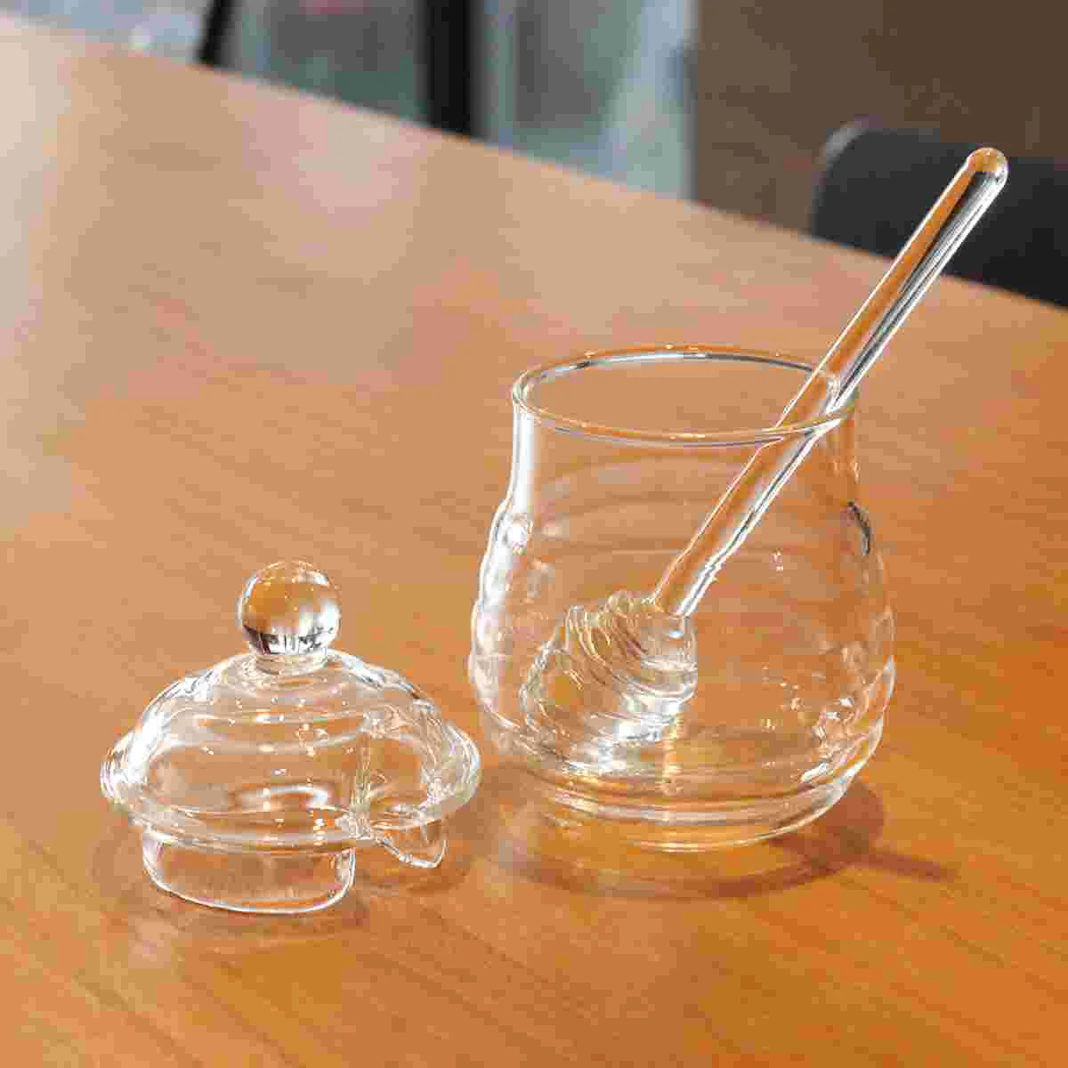 

Honey Pot Jar Dipper Jars Syrup Clear Jam Dispenser Set Bottle Container Containers Storage Lid Bottles Beehive Crystal Lids