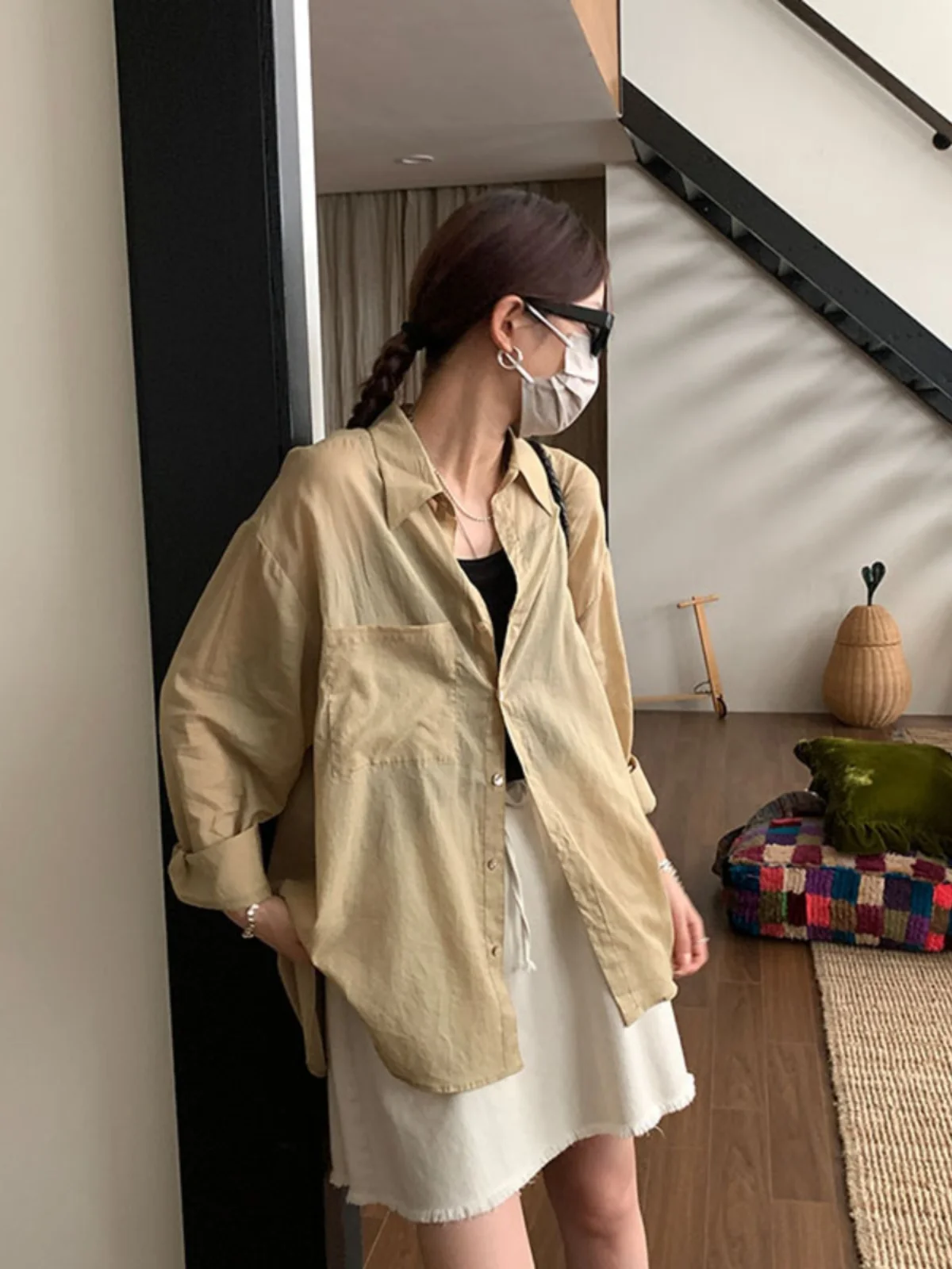 Корейская серия Темно-серые солнцезащитные рубашки Женская летняя рубашка 2024