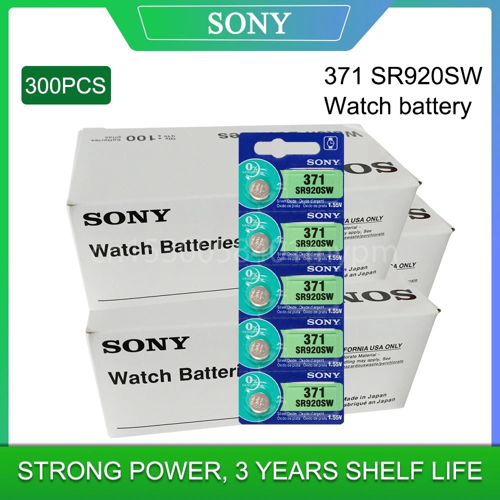 

300 шт. Sony 371 SR920SW AG6 LR920 370A 171 LR69 SR920 SR69 1,55 в аккумулятор из оксида серебра для калькулятора часов, сделано в Японии