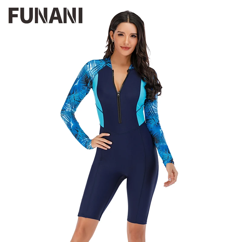 

FUNANI Women's One Piece Rash Guard Swimsuit Long Sleeve Half Zipper Wetsuit Top UV Sun Protect Surf Bathing Suit Swimwear