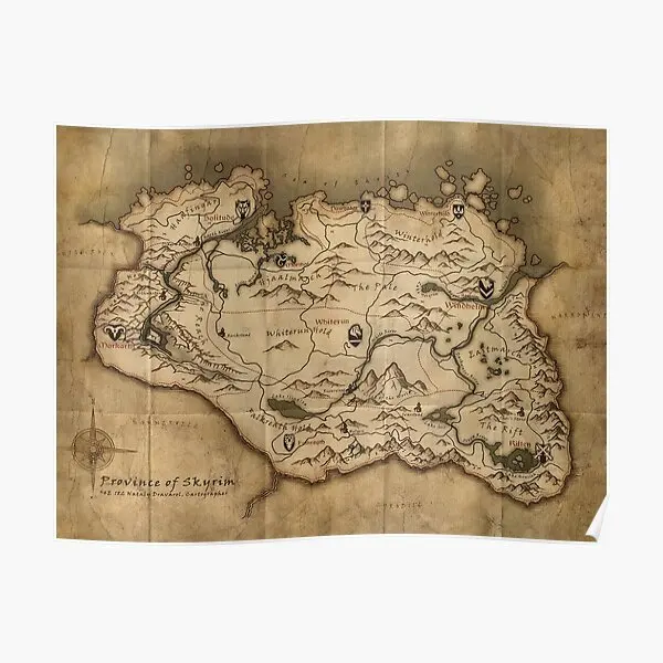 

Постер с картой Skyrim, винтажный декор, Настенная роспись, искусство на стену, забавная домашняя картина, комната, Современное украшение, картина, печать без рамки