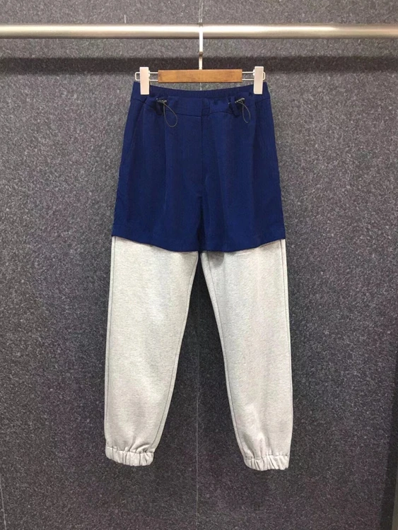 

2022 new women fashion elastic waist color matching stitching decorative all-match trousers casual pants 0112