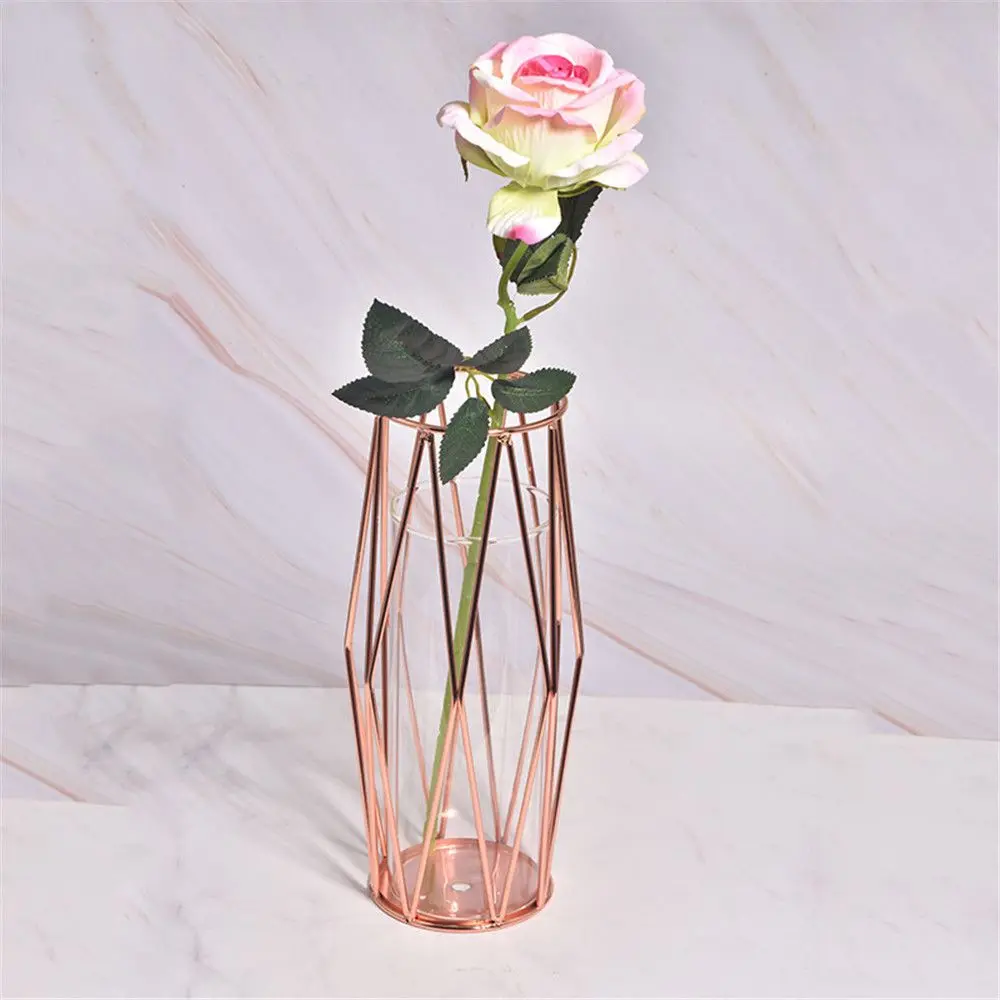 

Nordic Style Rose Gold Simple Practical Modern Home Vase Flower Arrangement Decoration Geometric Vase