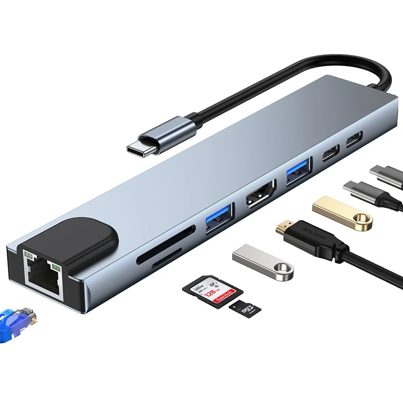 USB-концентратор Тип C к RJ45 4K HDMI-совместимый PD заряд USB 3,0 2,0 концентратор разделитель слот для TF SD-карты для MacBook Air Pro 2021 2022