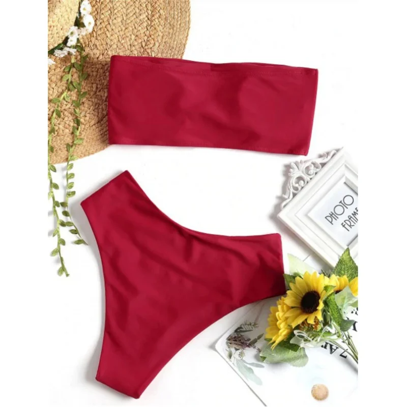 

Бикини-бандо женское однотонное желтое с эффектом пуш-ап и открытыми плечами