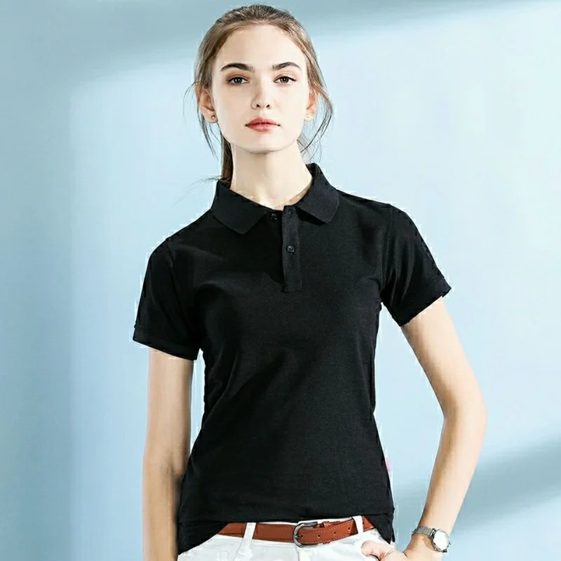 

Pure Cotton Short-sleeved T-shirt Women New Summer Clothing Black Middle-aged Mother Casual Tops Lapel Sports POLO Shirt J333