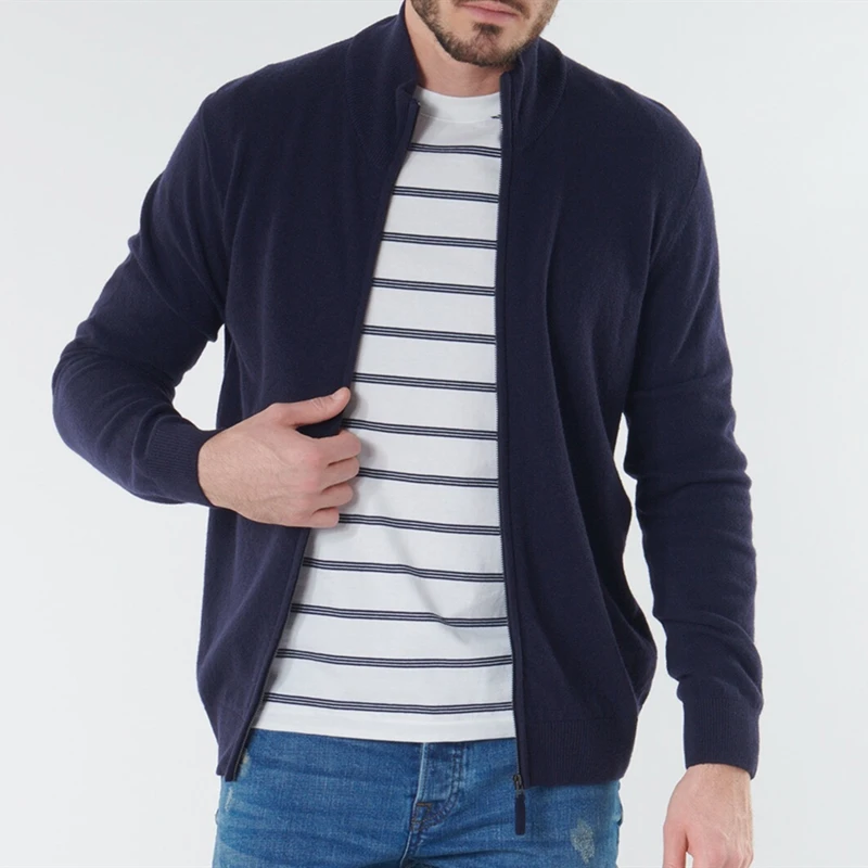 High Quality Men Alligator Zipper Cardigan High Collar Cotton Sweater Jersey Jumper Hombre Pull Homme Men Knitted Sweaters Top