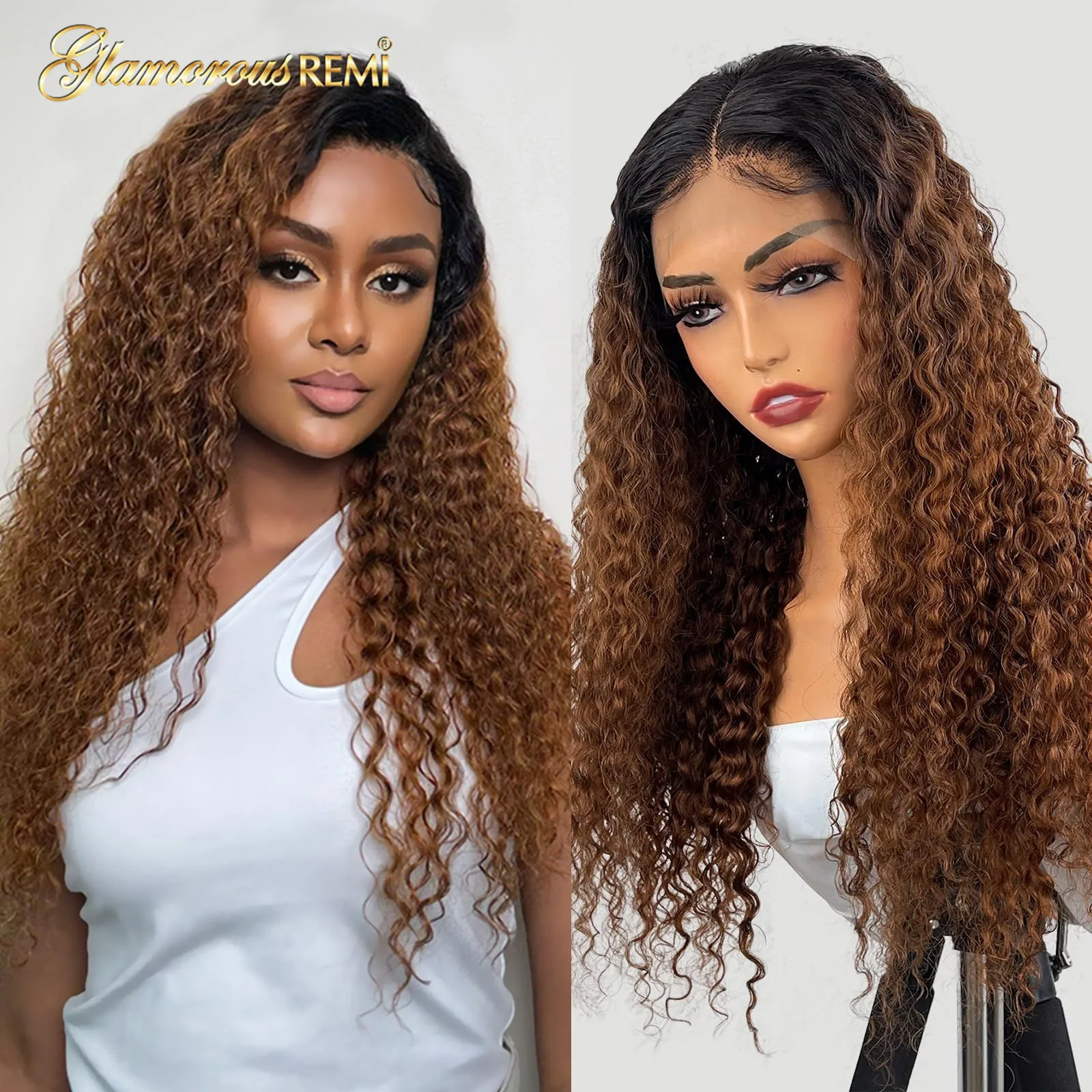 

Ombre Curly Lace Front Wig 13X4 Brazilian Glueless Wig Human Hair Preplucked Brown HD Transparent Human Hair Curly Wig For Women