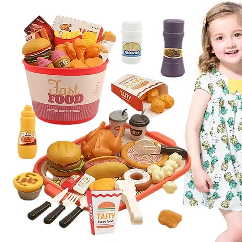 

Игрушечный набор еды, детский реалистичный набор гамбургеров с подносом, ролевые игры для девочек и мальчиков, милый игровой домик