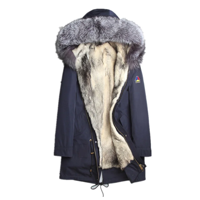 

Winter Wolf Liner Coat Real Fox Collar Parka Men Natural Fur Jacket Warm Long Overcoat L18-3001 MY766