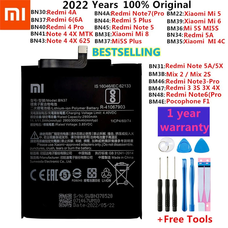 

Xiao Mi Original Phone Battery For Xiaomi Redmi 3 3S 3X 4X 4A 3 pro 5 Plus Note 3 4 4X 5 5A Pro Mi5 Mi 5X Replacement Batteries