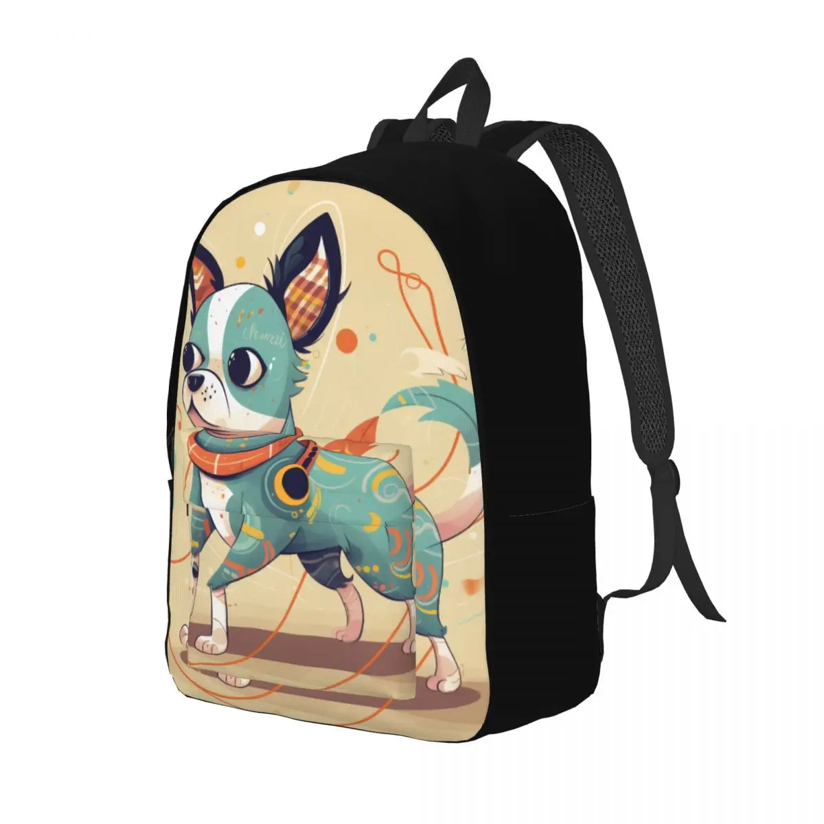 

Dog Canvas Backpacks Gouache Cartoon Large Kawaii Backpack Campus Bags