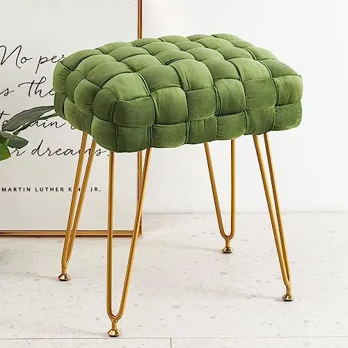 

Vanity Stool, Rectangle Ottoman Foot Stool, Upholstered Make up Bench with Gold Metal Legs and Padded Seat,Modern Indoor Bench f