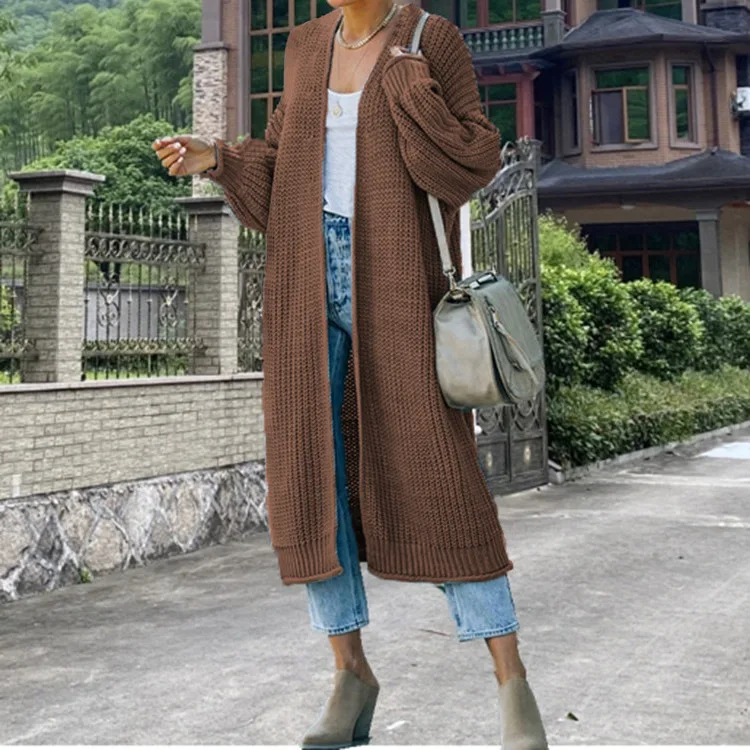 

Женский трикотажный кардиган с рукавами-фонариками, плотный вязаный кардиган с завязками, универсальный свитер для осени и зимы