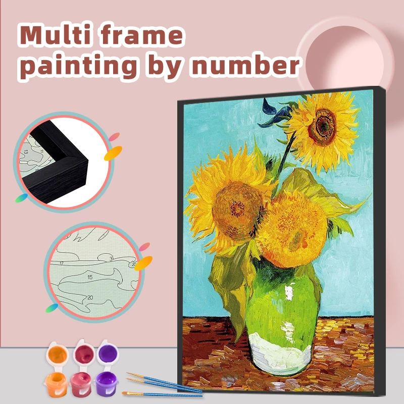 

RUOPOTY Diy Painting By Numbers With Multi Aluminium Frame Kits 60x75cm Sunflower Diy Craft Coloring By Numbers For Home Decors
