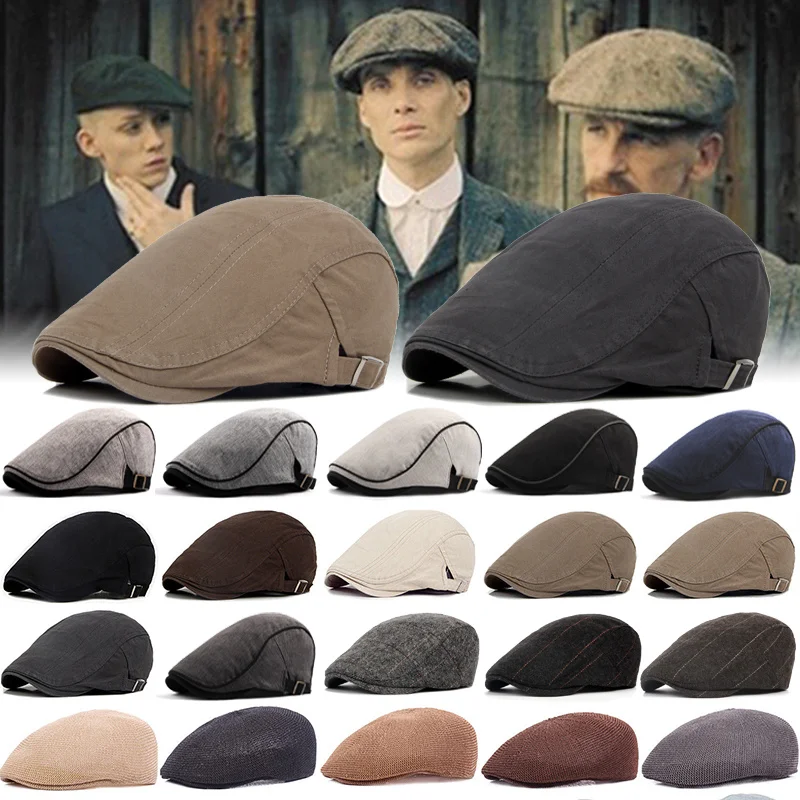 

New Retro Men Berets at Classic Plaid Stripe Newsboy Cap Autumn Winter Cotton Beret Britis Painters ats errinbone Flat Caps