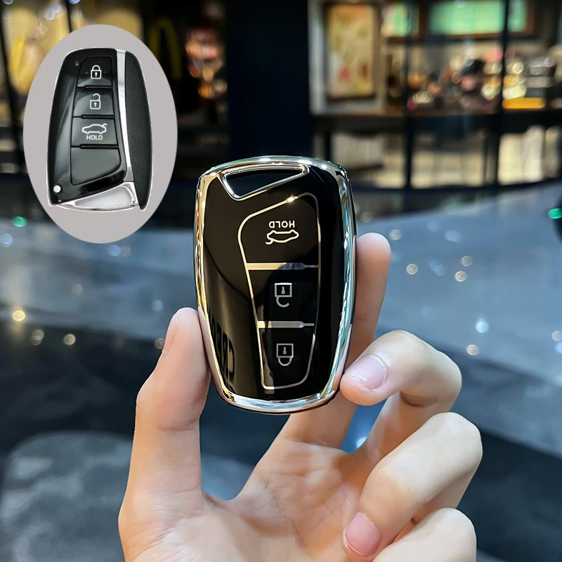 

Чехол для дистанционного ключа из ТПУ с 3 байками для Hyundai Grandeur HG Sedan Genesis G80 Santa Fe 3DM Grand SantaFe 2018 IX45 EQUUS Azera