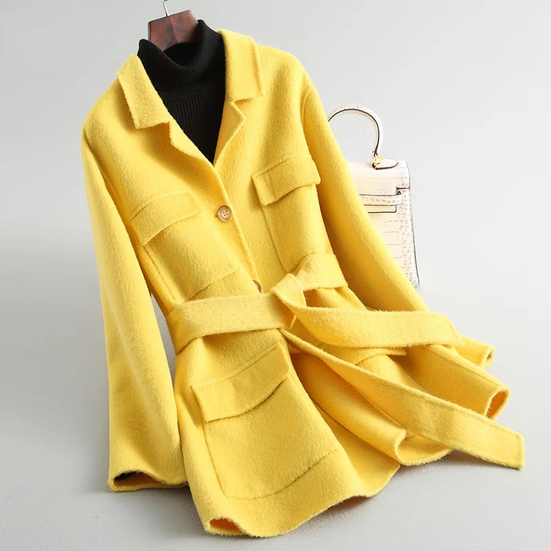 

Женское двухстороннее шерстяное пальто, элегантное пальто из натуральной шерсти, пальто в Корейском стиле на осень и зиму, Gxy843, 2022