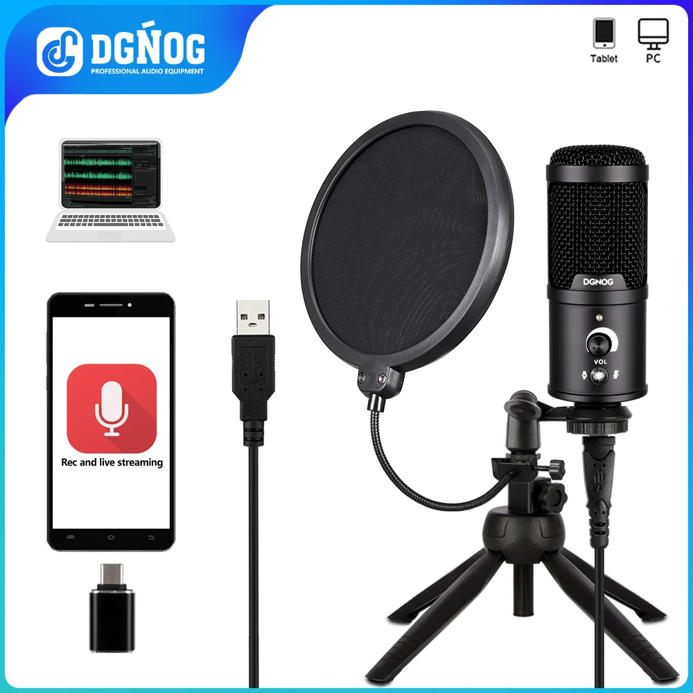 

DGNOG USB Microphone with Mut Button, Professional Compression, Suitable for PC Games , Studio Recording and Streaming Media